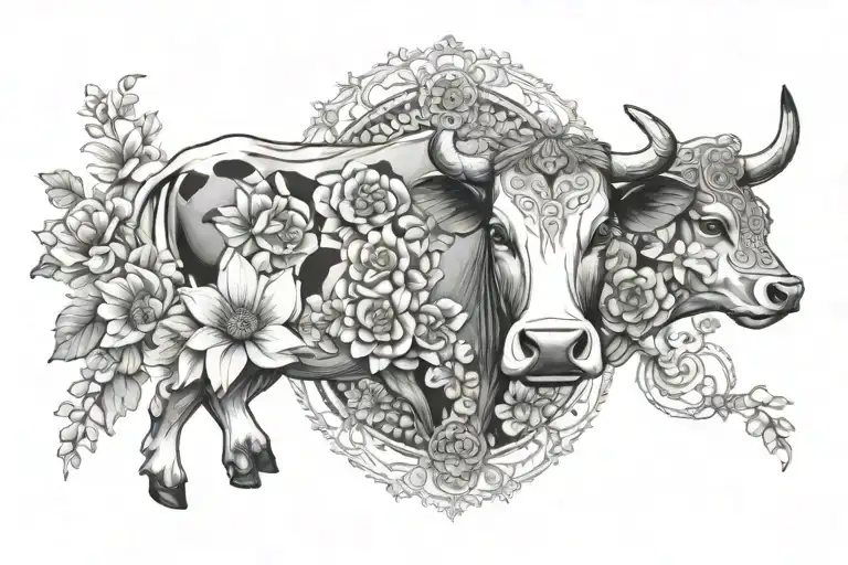 Cow Flowers Mandala Design Incorporating