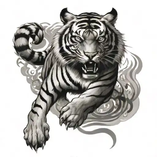 Smokey Tiger Prowling With Kanji Symbol