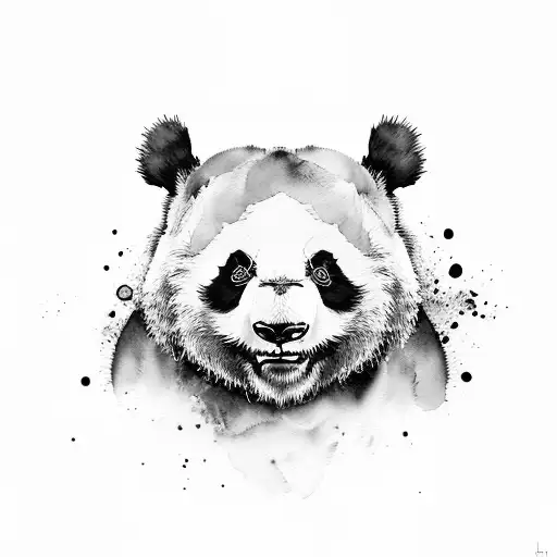 Angry Panda Head In Watercolor Style On The Shoulder