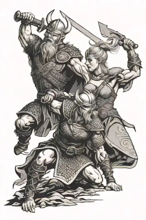 Male And Female Viking Fighting