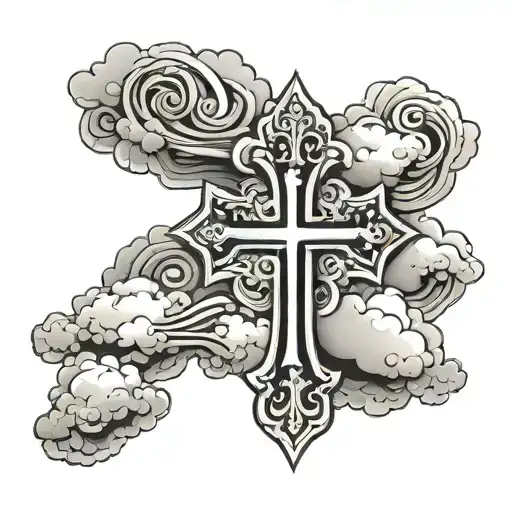 Christian Cross With Christian Necklace Around Clouds With Two Names