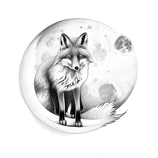 Fox Looking At The Moon On A Cliff