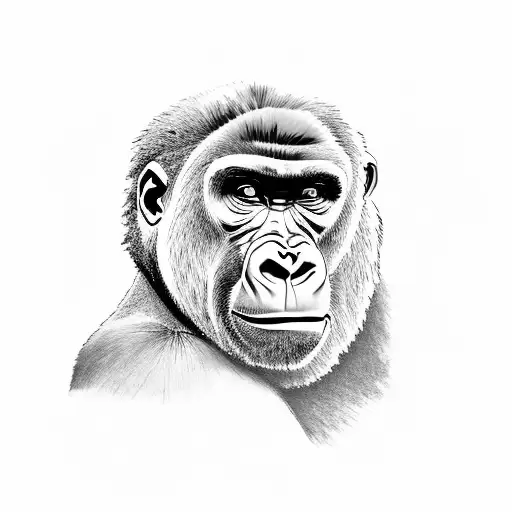 A Gorilla Playing A Guitar In A Forest Surrounded By Cavemen