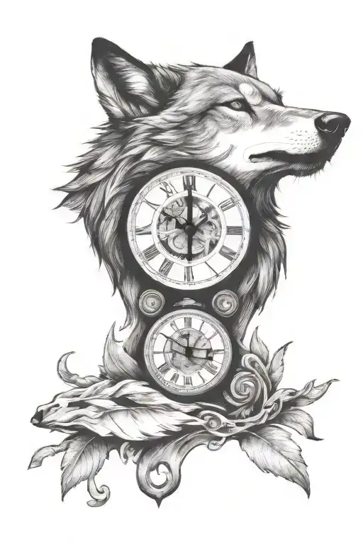 Wolf Head And A Clock Face