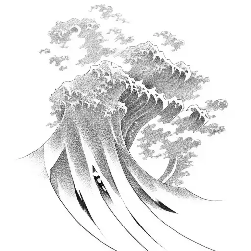 A Traditional Japanese Manga Style Wave Design Incorporating Elements Of Black And Grey Shading