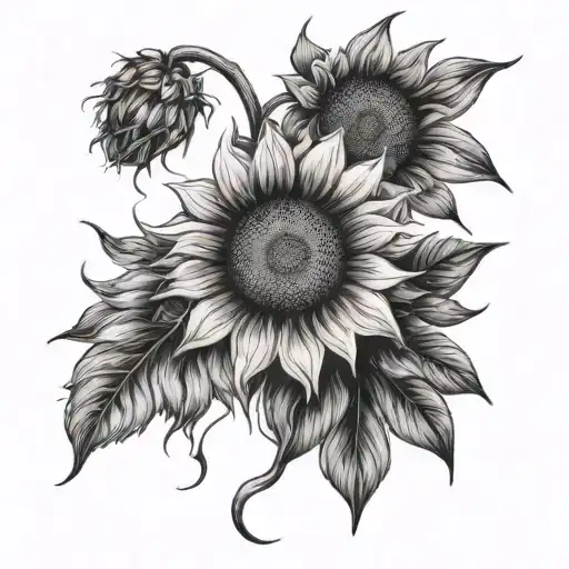 Japanese Style Tattoo Featuring Modern Day Hippie Inspired Sunflower