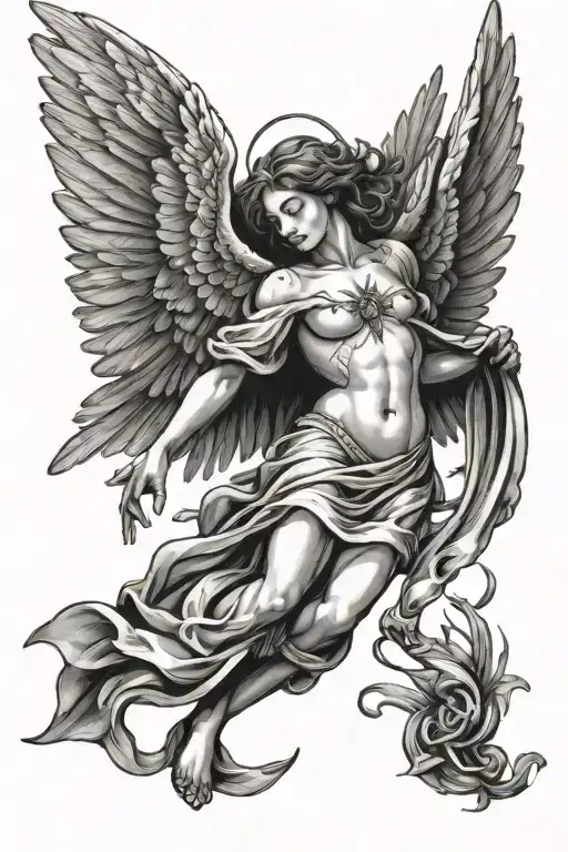 Wounded Angel With Wings Flying