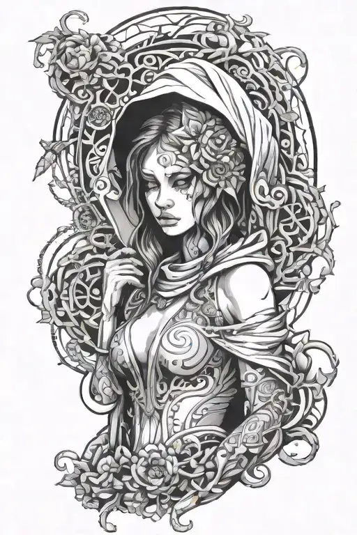 Dmt Entity Femine Woman Hooded Figure Black And White