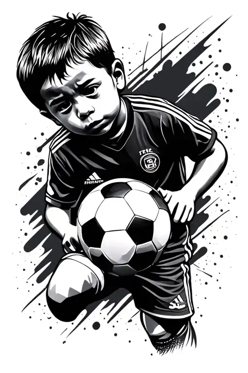 Futbol Child With A Ball And A Background With A