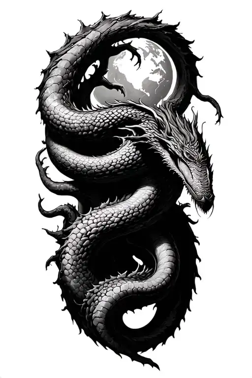 Jormungandr Coiling Around The World Tree