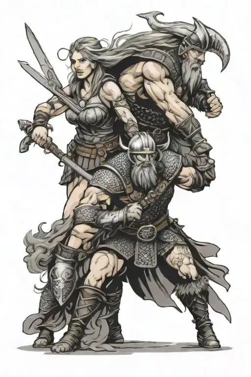 Male And Female Viking Attacking The Enemy