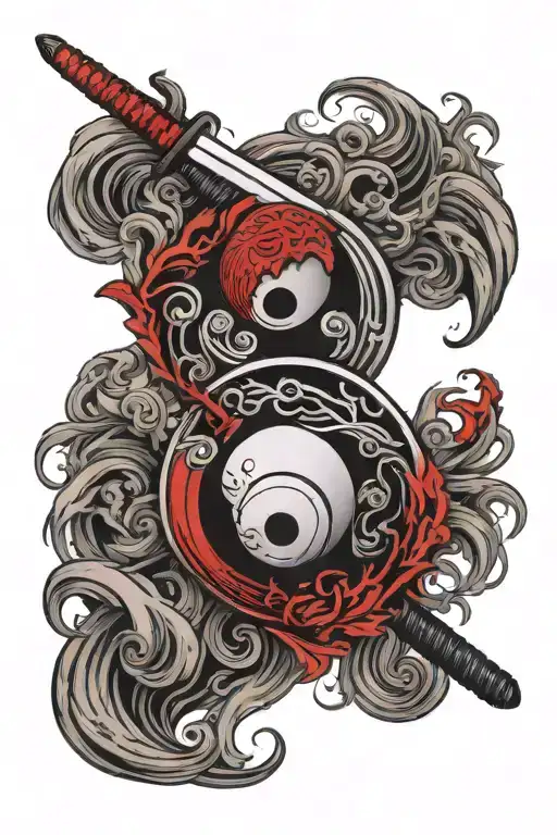 Yin Yang With Katana And Red