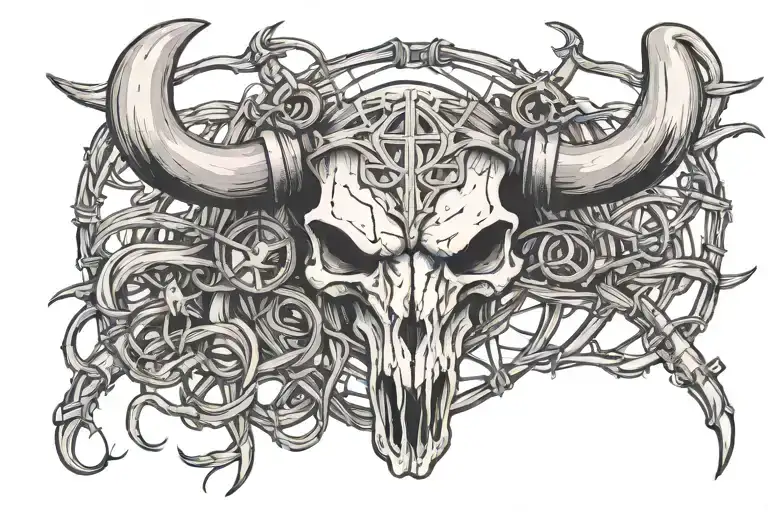 Longhorn Skull Barbed Wire With Cross Made