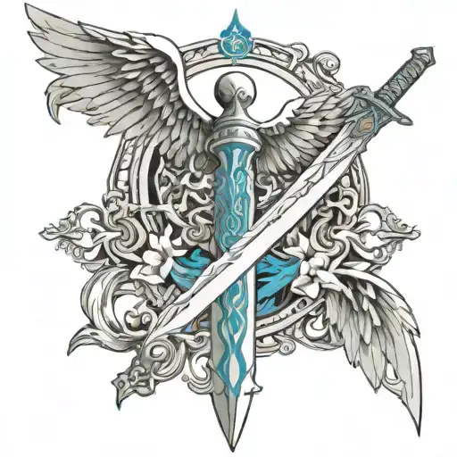 A Light Blue Excalibur Sword With A Phoenix Wrapped Around It
