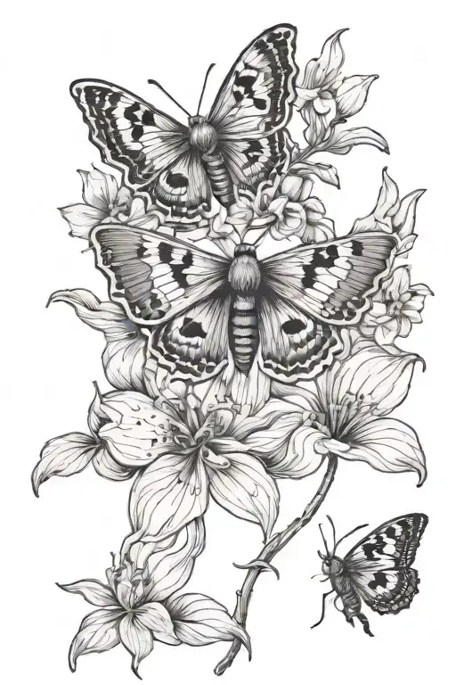 Moth Emerging Flowers