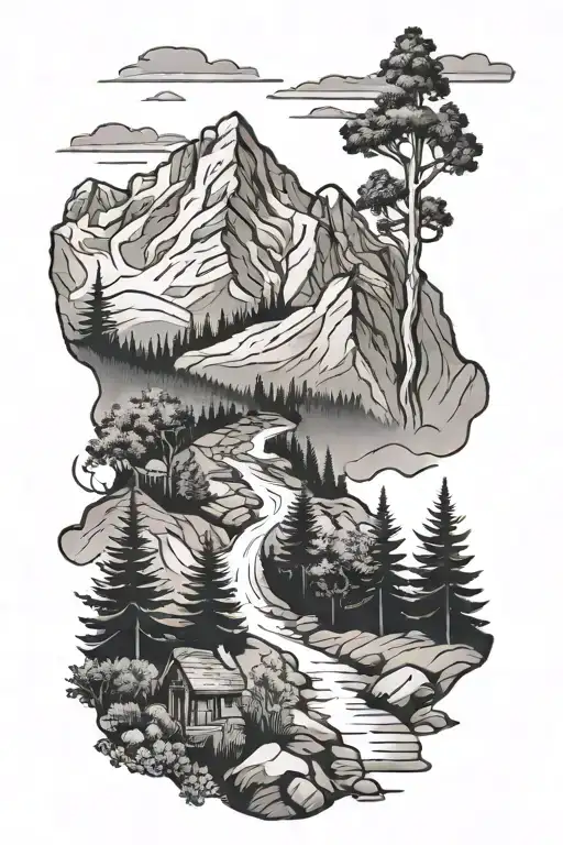 Mountains Trees Hiking Trail Leading Towards A Mountain