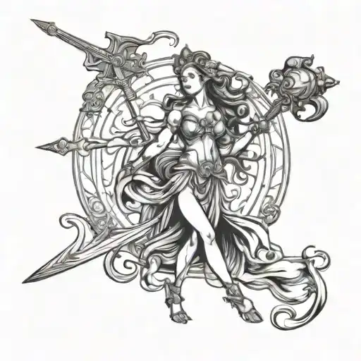 Goddess Venus Walking And Carrying A Sword In One Hand