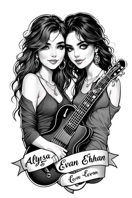 Music Themed Tattoo With Names Alyssa & Ethan Evan Forearms