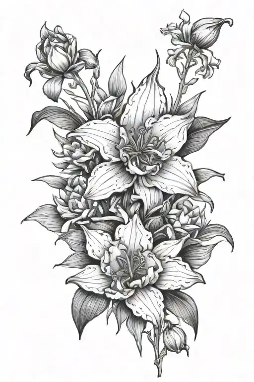 Larkspur And Violet And Water Lily And Iris Flower