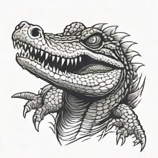 Crocodile Big With Bandaged Mouth Black And White Scary Full Length