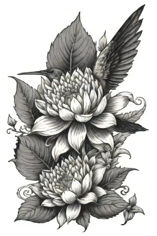 Dahlias Water Lily Vines Primrose Hummingbird Flying