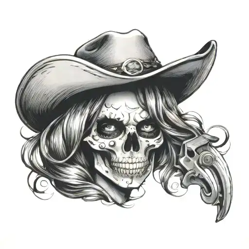 Cowgirl Skull With Hat Going Shh