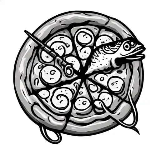 Fishing Hook Intertwined With Pizza