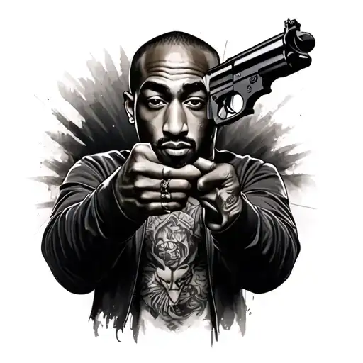 Calabera 2Pac Portrait With A Gun