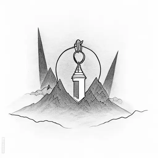 A Black And Grey Tattoo Of A Human Rights Symbol Intertwined With A Mountain Landscape