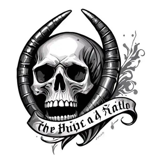 Name Written Tattoo With Horn Skull