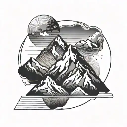 Mountains Arm Band And Abstract Lines Forming