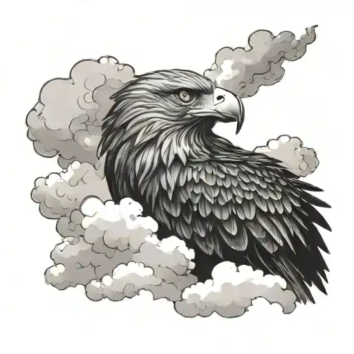 A Smoke Eagle Emerging From The Clouds Above A Serene Image Of San Maria Praying