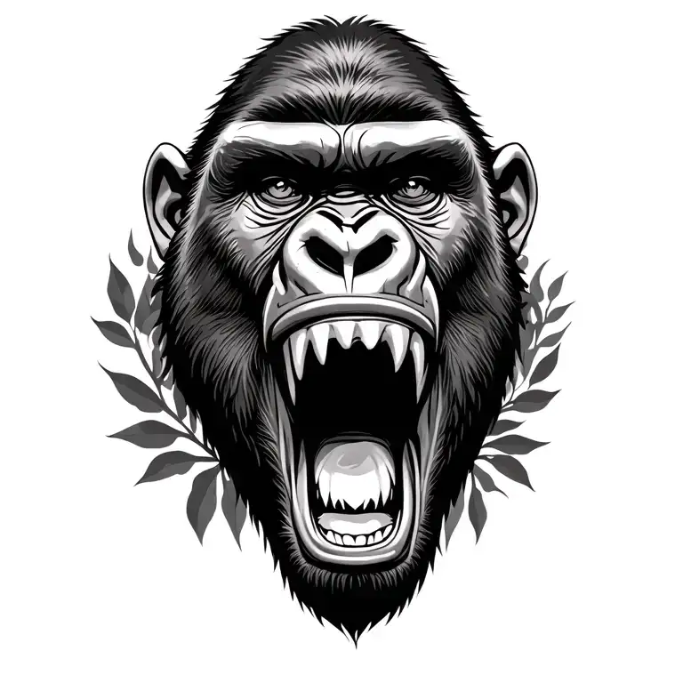 Gorilla Roaring With Smokey Eyes Like Fire Leaves In Background