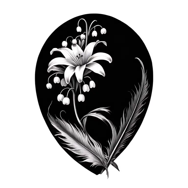 Feathers With Lily Of The Valley Flowers In A Flow