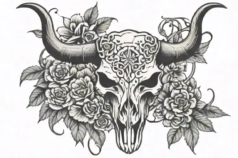 Longhorn Skull Barbed Wire With Flowers