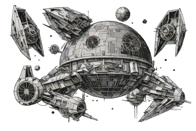 Star Wars Imperial Theme Full Chest Tattoo With A Space Battle Around The Death Star