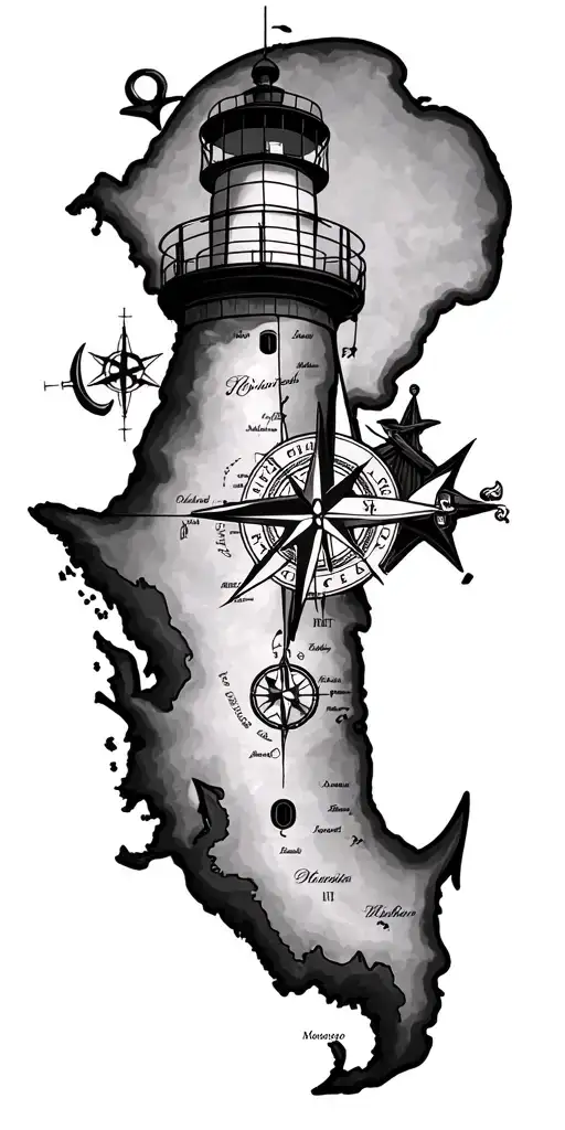 Nautical Map Of Gulf Of Mexico And Anchor And Compass And Light House Ides