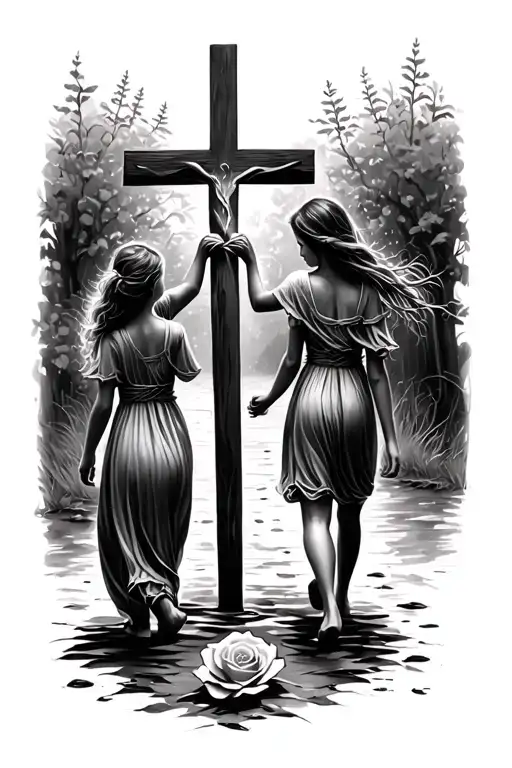 Me Walking Two Daughters To The Cross With A Rose At Our Feet