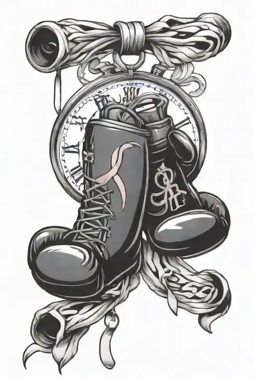 Breast Cancer Ribbon Clock Boxing Gloves Hanging