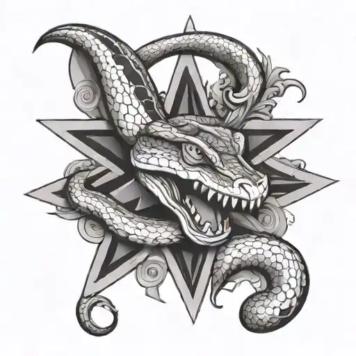 A Snake With An Open Mouth Is Curled In A Five-pointed Star