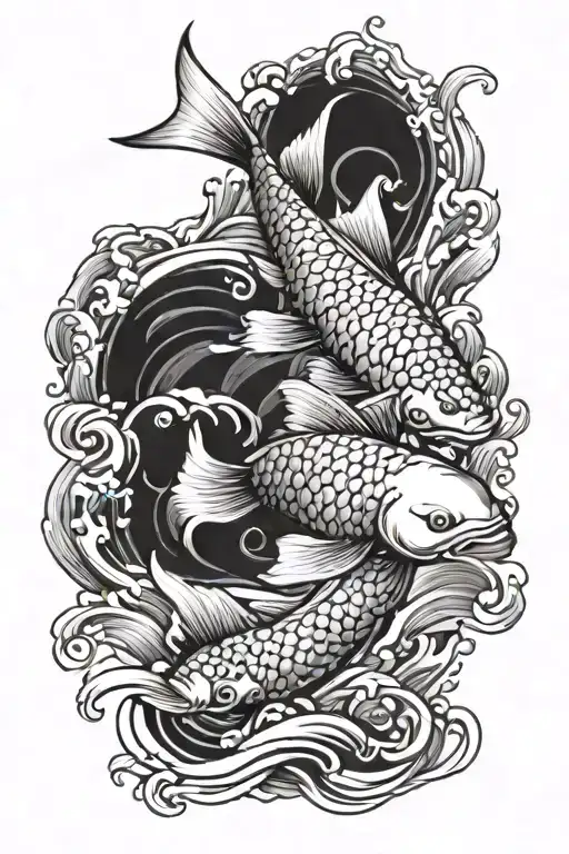 Japanese Koi Fish Swimming Upstream In Water But The Main Thing Is The Water