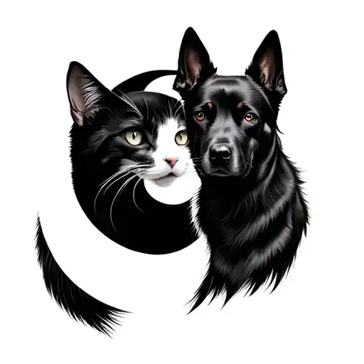 White Cat And Black Dog On Yang Yang Symbol