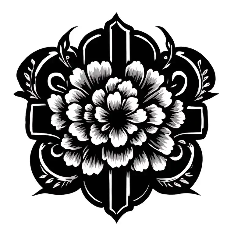 A Black And White Floral Cross