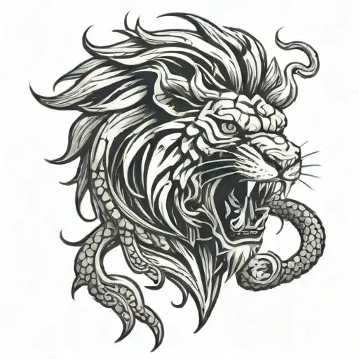 Lion Head With Dragon Coming Out Of Mouth