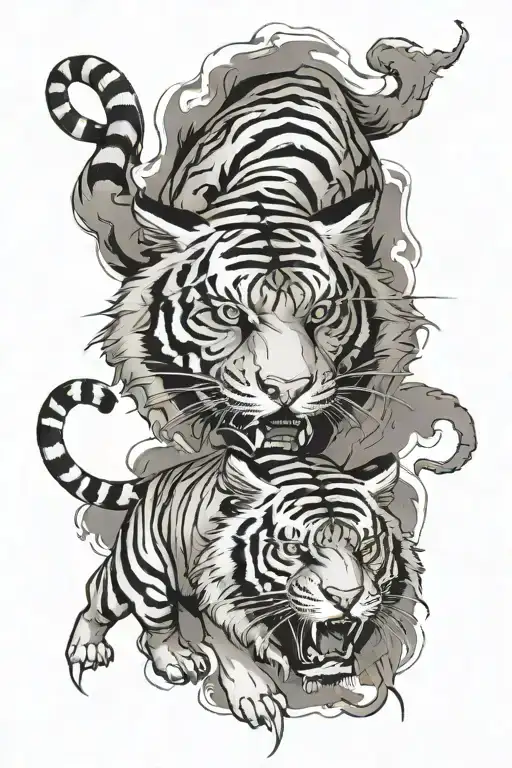 Smokey Tiger Prowling With Kanji Symbol