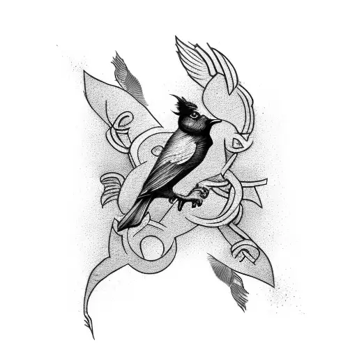 A Stylized Tattoo Of The Letters Ljkf Intertwined With Bird Silhouettes