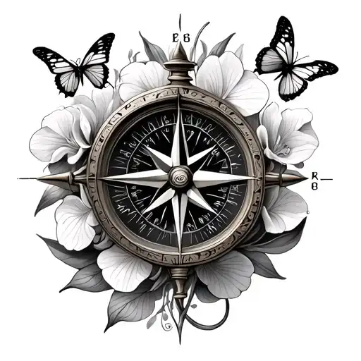 Compass With Orchids And Butterflies