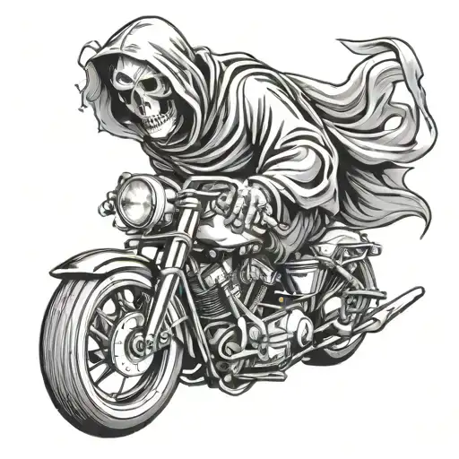 Grim Reaper Holding Harley Engine In Hands