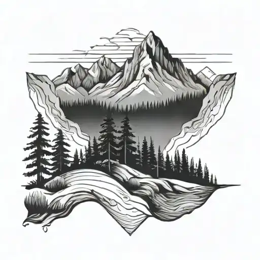 Dainty Minimalist Mountains With Spruce Trees Underneath And Coordinates Below