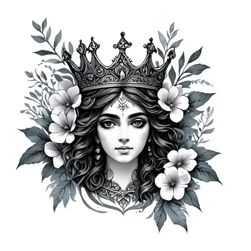 Mother Nature Goddess Crown Surrounded By Bold Flowers